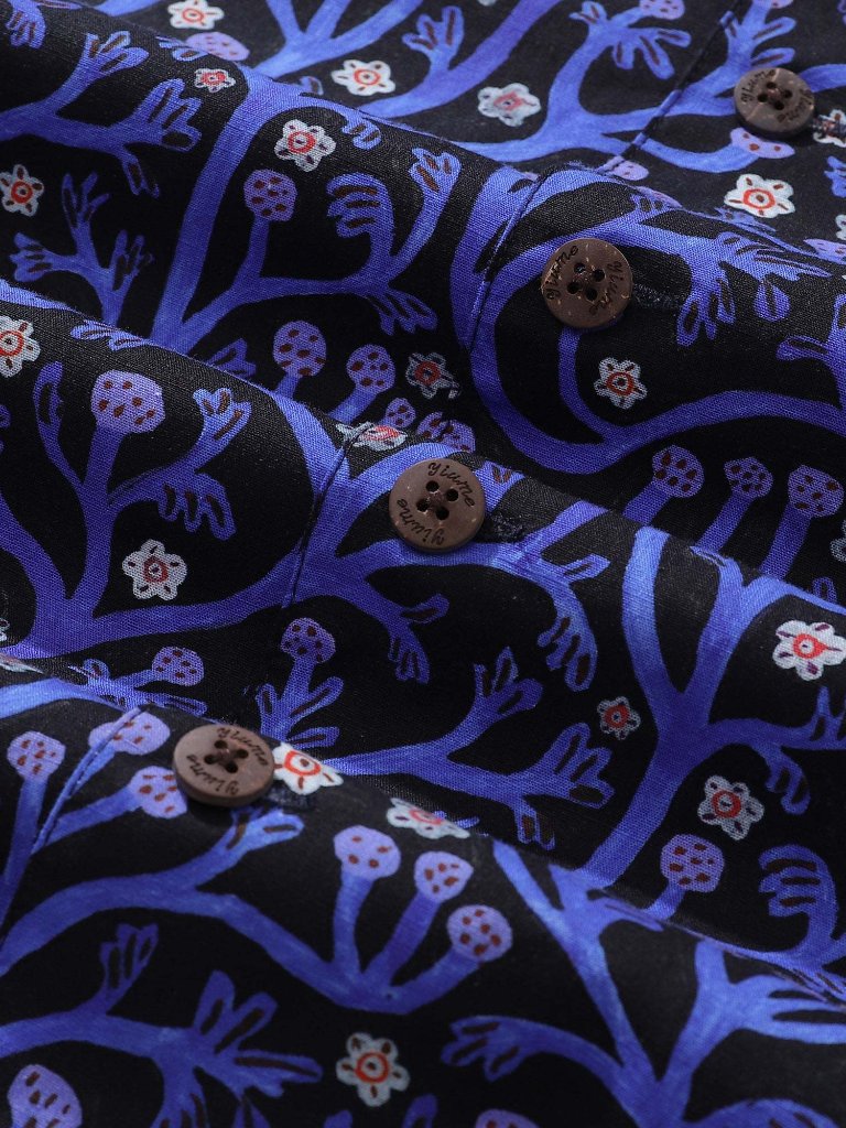 Nwt Yiume Men's Short Sleeve Black/Purple Cotton Hawaiin Shirt Size M — image 2 of 4